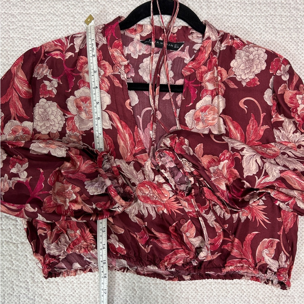 Zara Women's Boho Feminine Pink Floral Cropped Blouse Size Large - Picture 7 of 8